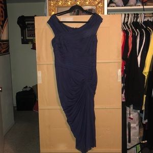 Blue Draped mesh cocktail dress